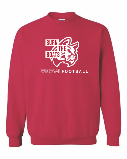 Burn The Boats Wildcat Football Crewneck Sweatshirt RED