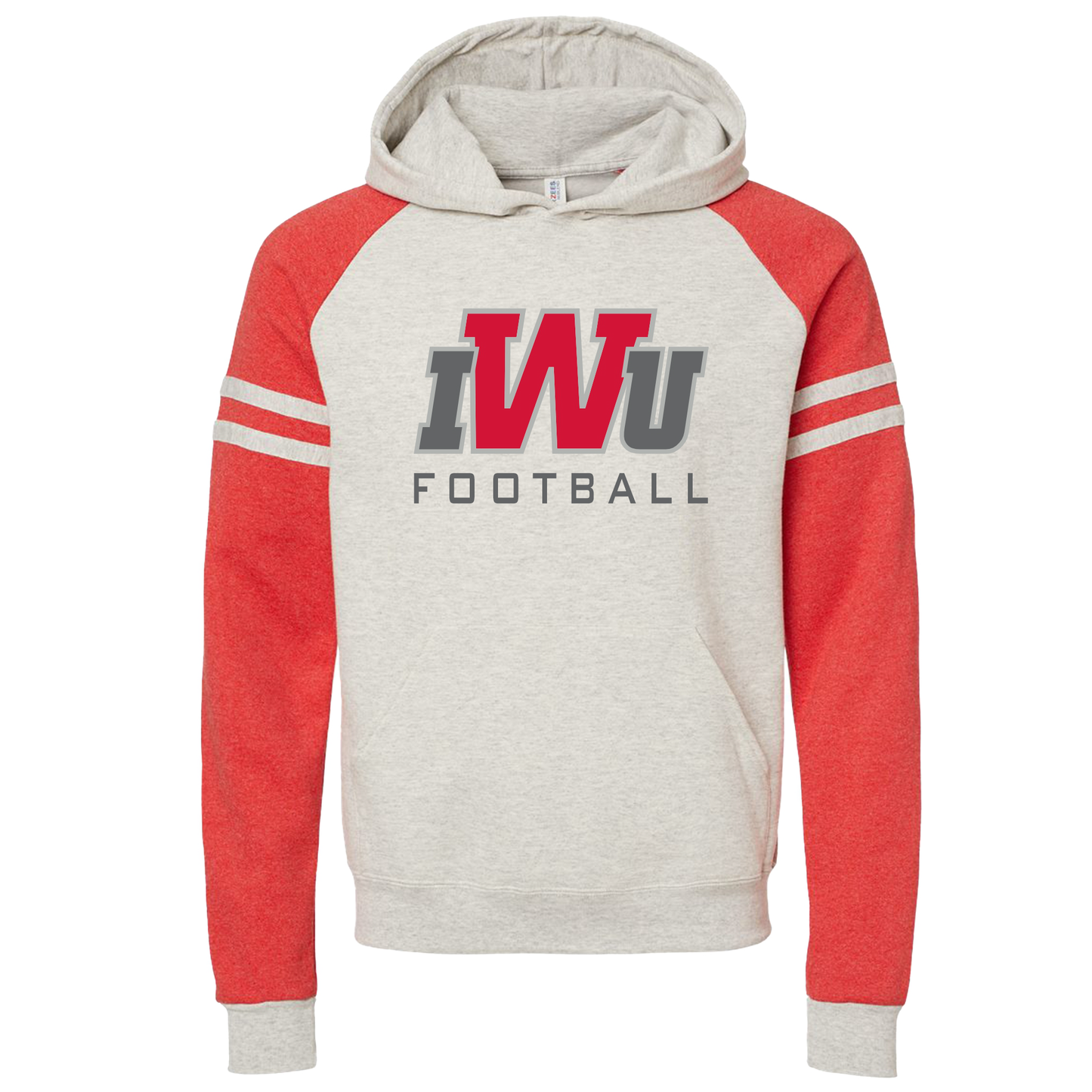 IWU Football Varsity Hoodie Oatmeal Red