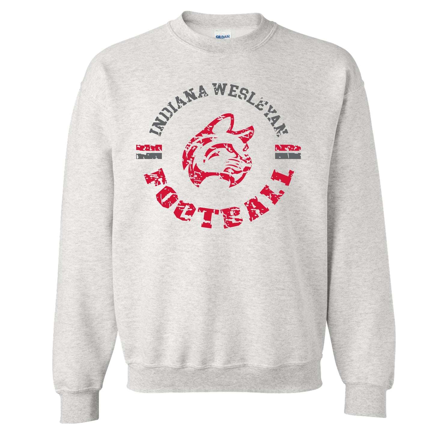 IWU Football Wildcat Circle Distressed Crewneck Sweatshirt Ash