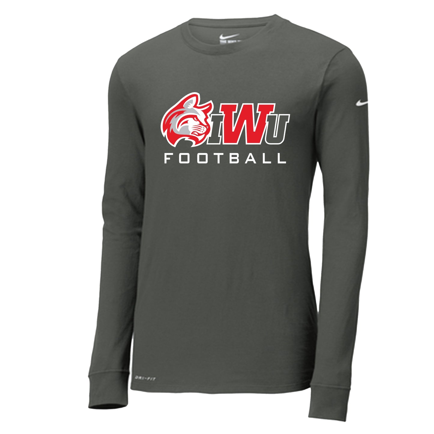 IWU Wildcat Football Logo Nike Long Sleeve Tshirt Anthracite ...