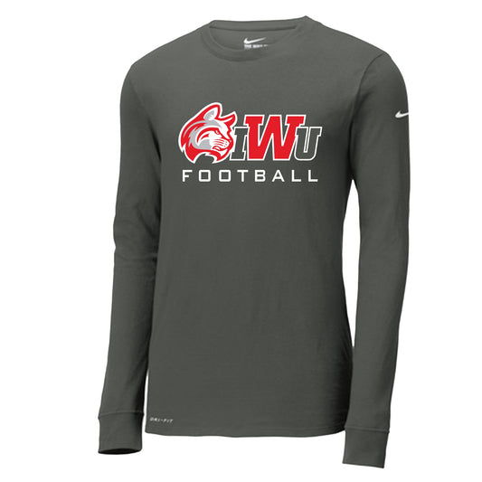 IWU Wildcat Football Logo Nike Long Sleeve Tshirt Anthracite