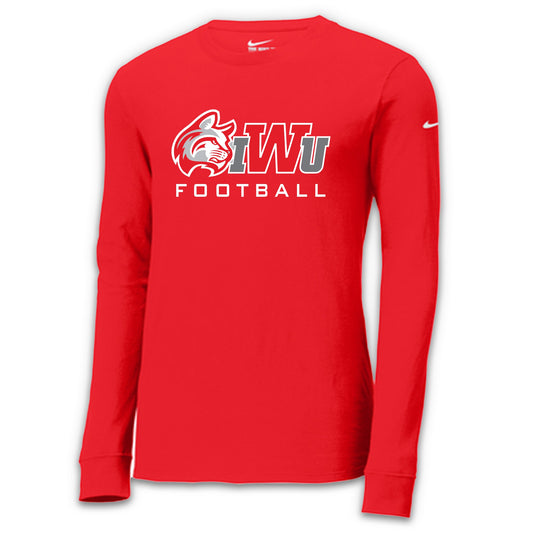 IWU Wildcat Football Logo Nike Long Sleeve Tshirt Red