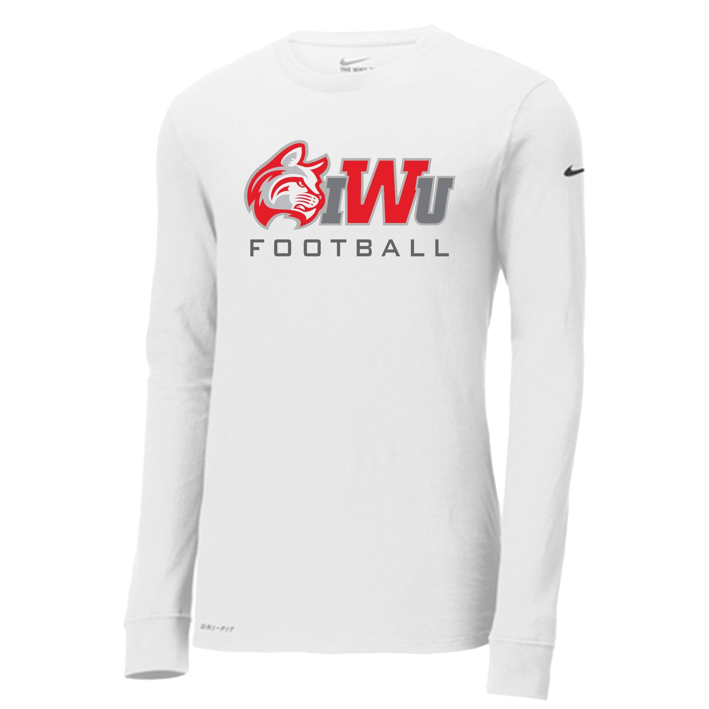 IWU Wildcat Football Logo Nike Long Sleeve Tshirt White