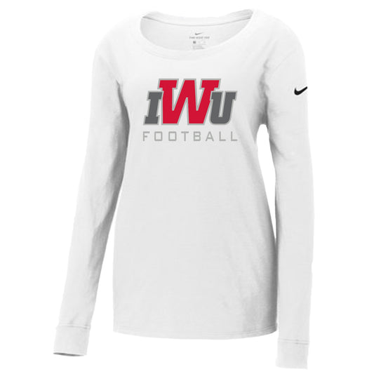 IWU Large Football Logo LADIES Nike Long Sleeve Tshirt White