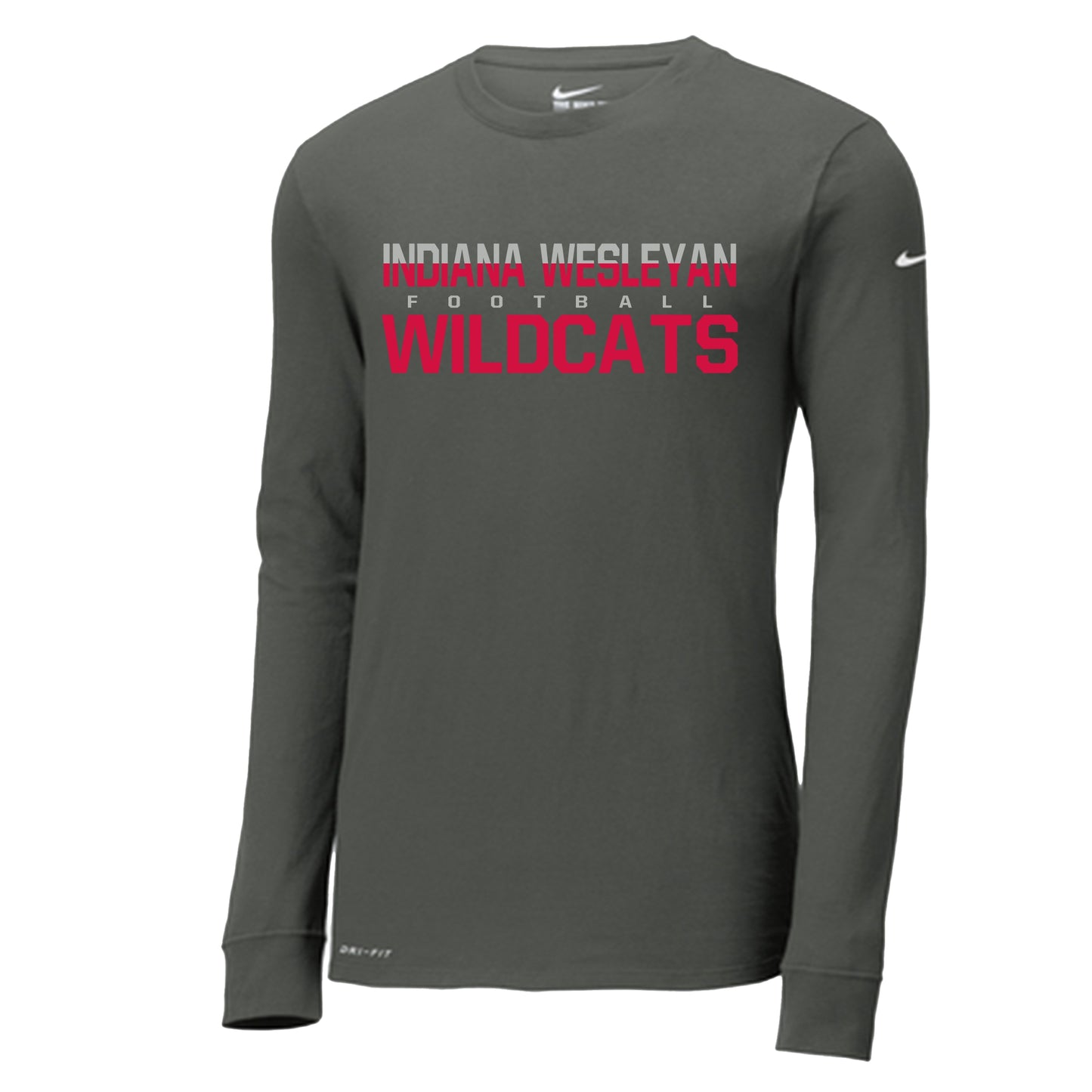 IWU Wildcat Football Color Split Nike Long Sleeve Tshirt Anthracite